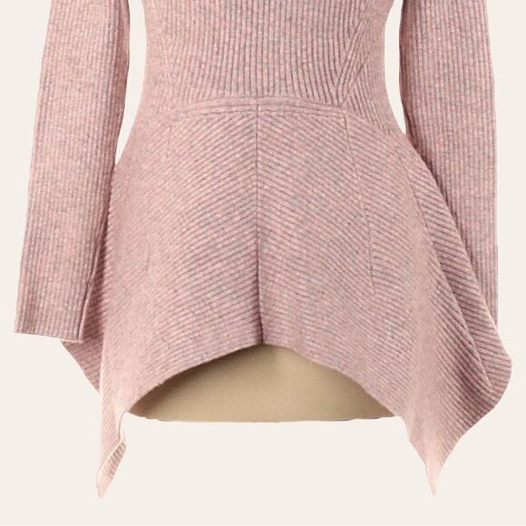 Sies Marjan XLV Marled Pink Ribbed Knit Peplum Pullover Sweater V-Neck XS - Picture 6 of 9